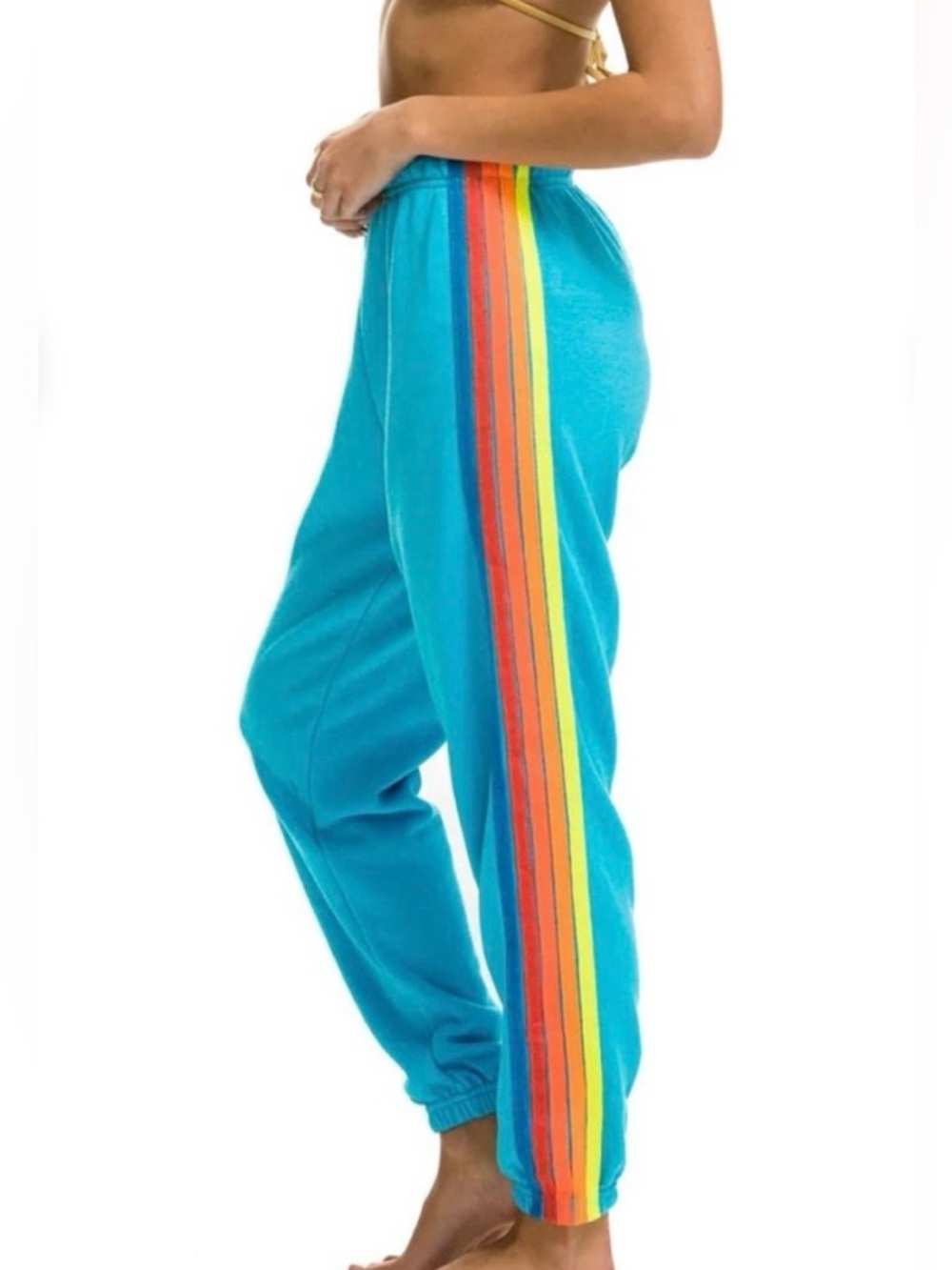 AVIATOR NATION- Women’s 5 stripe Neon Blue - Neon stripe sweat pants